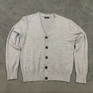 Academy Merino Gray Wool Button Knitted Casual Cardigan Outerwear Men's Size M
